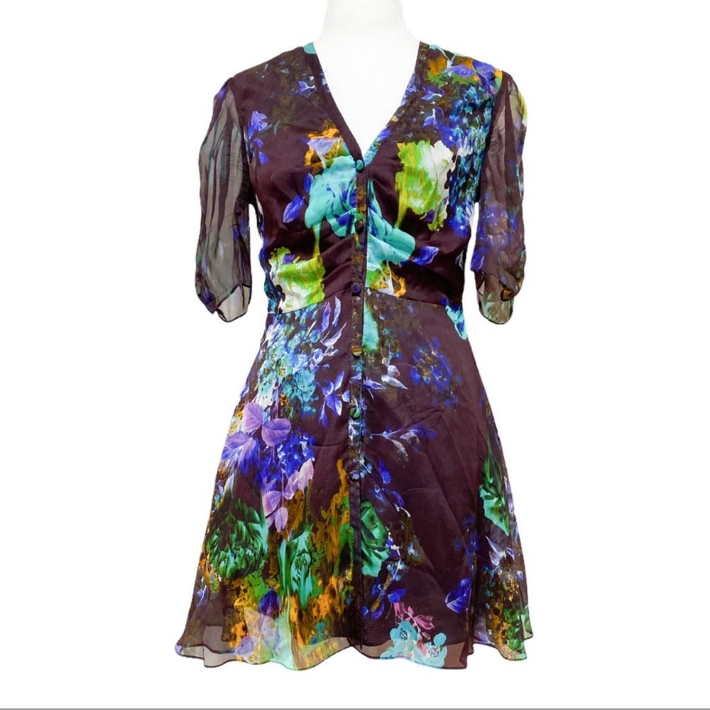 Mason 100% Silk Multicolored Button Front Mini Dr… - image 1